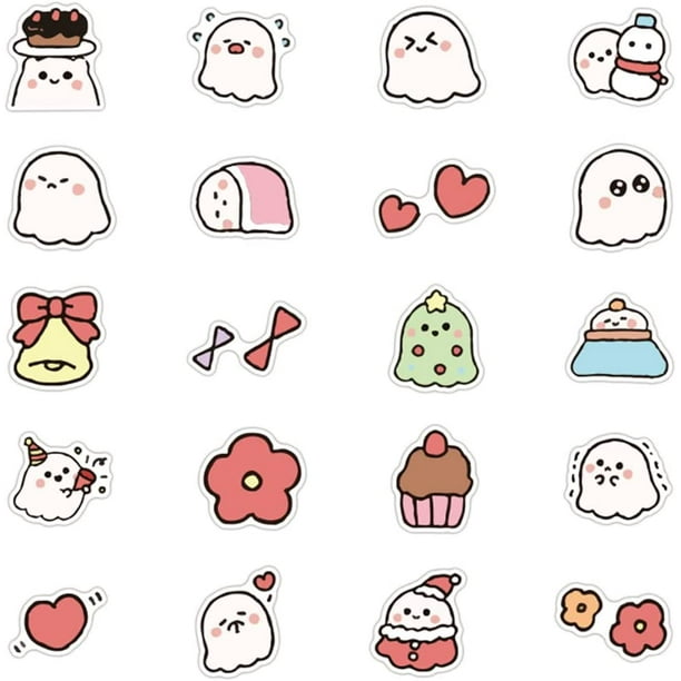 Cute Ghost Stickers 40 PCS Vinyl Waterproof Cute Ghost Small Stickers for Phone Case Water Bottles Laptops