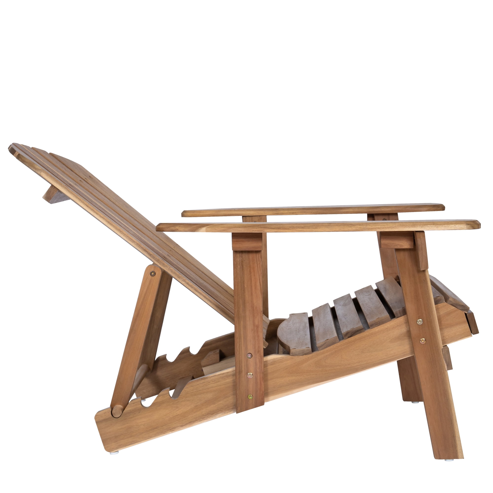 Jopath Folding Adirondack Chair with Extendable Leg Rest Outdoor Wooden Lounge Chairs with Slatted Back and Wide Armrests for Patio Garden Natural
