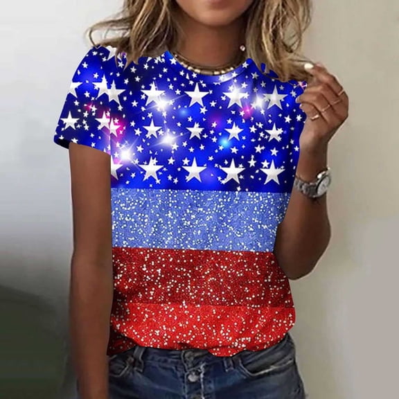 FASHOFT USA 250th Anniversary Shirt for Women 4th of July Graphic Tee 1776-2026 Patriotic American Flag Crew Neck T-Shirt Blue L