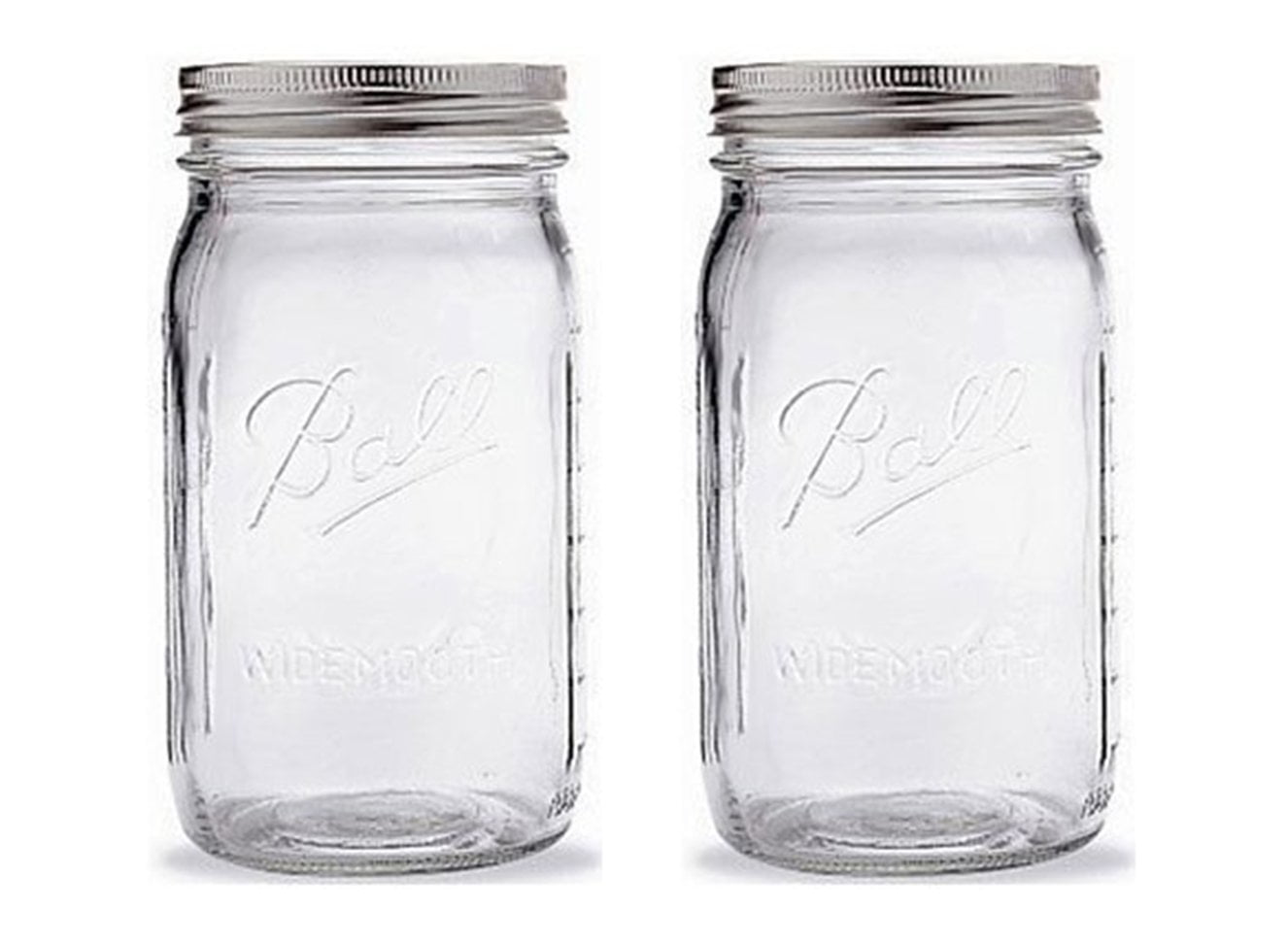 Ball Mason Jar-32 oz Clear Glass Ball Heritage-Lot of 2 Jars With Extra Lids 
