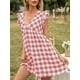 thumbnail image 3 of Mini vestido a cuadros para mujer, cuello en V profundo, volantes, sin mangas, cintura alta, un Abanopi Vestido de mujer, 3 of 7