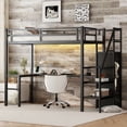 thumbnail image 3 of Leumius Loft Bed with L-shaped Desk Usb, Wardrobe and Adjustable Shelf, High LED Lights for Kids,Teens, Metal, Twin XL Size, Black, 3 of 12