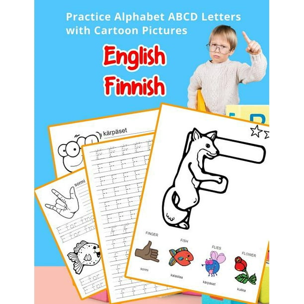 english alphabets a z handwriting coloring vocabulary flashcards worksheets english finnish practice alphabet abcd letters with cartoon pictures kaytannossa englanti suomalainen aakkoset kirjaimet cartoon pictures series 38 paperback