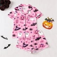 thumbnail image 2 of MEZZALL Women Lovely Halloween Cartoon Print Pajama Set Lapel Collar Button Closure Chest Pocket Short Sleeve Top Elastic Waist Shorts Loungewear Sleep Set For Holiday 2 Piece Breathable Pjs, 2 of 9
