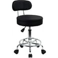 thumbnail image 1 of PU Leather Rolling Stool Mid-Back with Footrest Height Adjustable Office Computer Home Drafting Swivel Task Chair with Wheels (Black), 1 of 8
