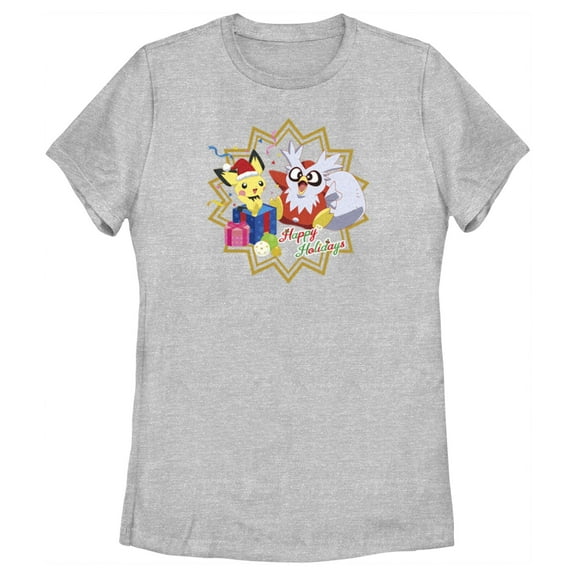 Women's Pokemon Christmas Pikachu and Delibird Happy Holidays  Graphic Tee Athletic Heather X Large