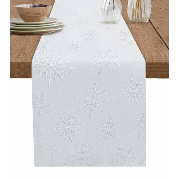 White Snowflakes Christmas Table Runner 72 Inches, Winter Xmas Snowflak Holiday Bed Runner Dresser Scarves Tabletop for Indoor Outdoor Parties/Ceremony/Banquet, 16" x 72"