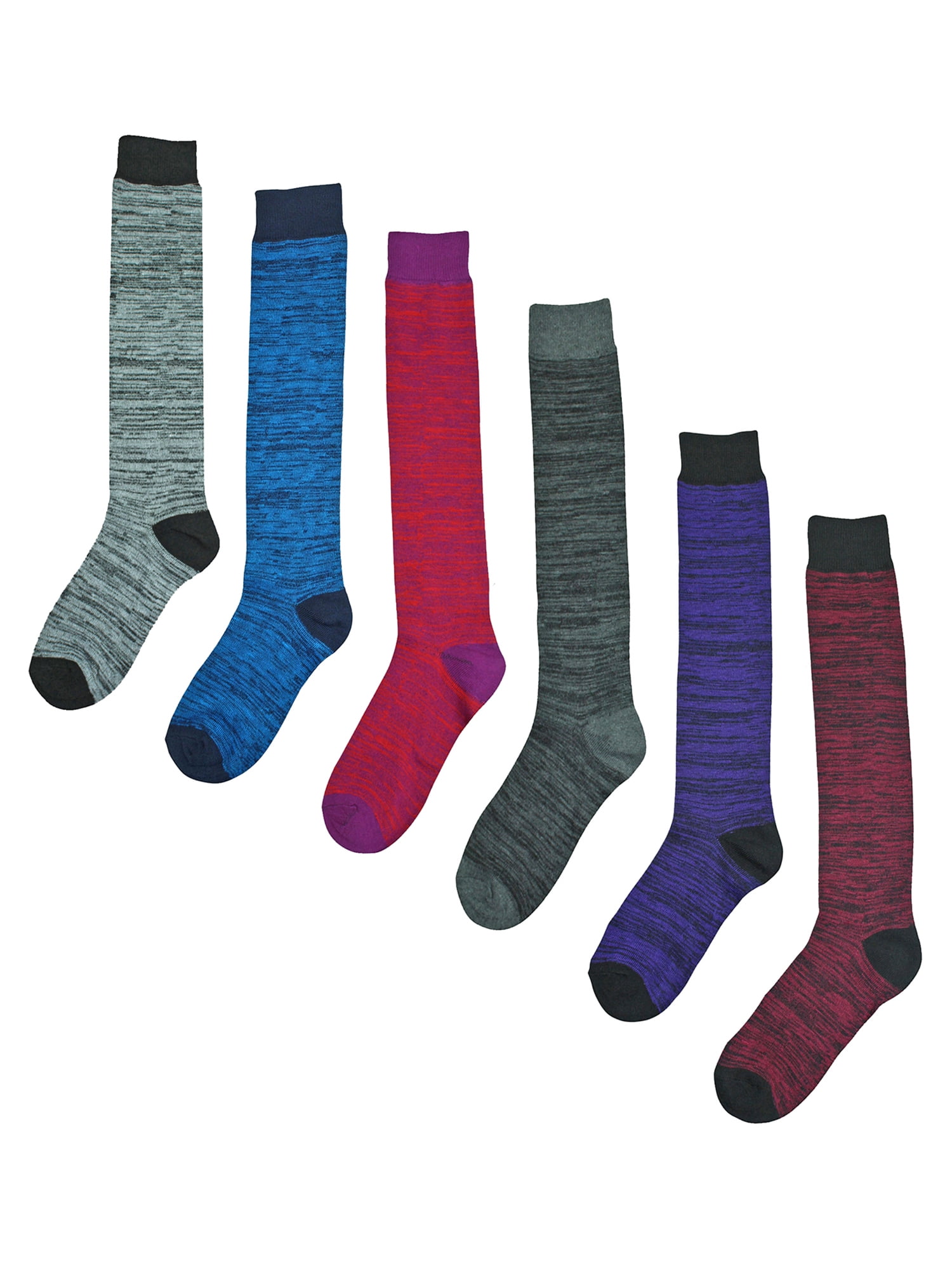 Marled Knit 6 Pack Assorted Knee High Socks For Women - Walmart.com