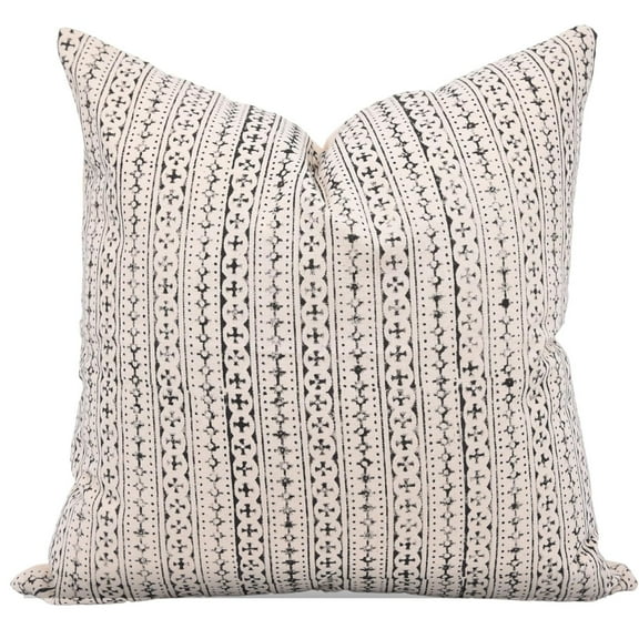 Fabdivine Block Print Throw Pillow Cover, 14x14 Inch Duck Canvas Handmade Cushion Cover, Floral Print Boho Design Black Pillow Cover for Sofa and Couch