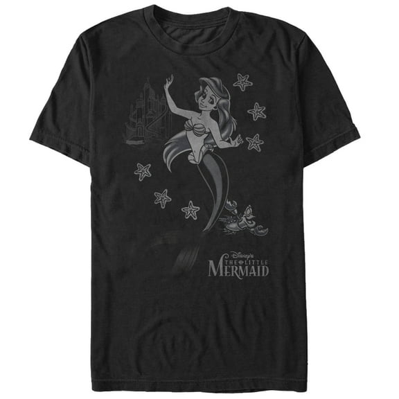 Men's The Little Mermaid Ariel Grayscale Graphic Tee Black 2X Large