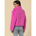 thumbnail image 4 of Chaqueta corta Allegra K Mujer Solapa de muesca Piel sintética esponjosa Rosa Caliente S, 4 of 6