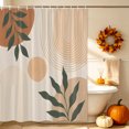 thumbnail image 3 of Bohemian Shower Curtain, Waterproof Shower Curtains for Bathroom, Abstract Boho Circle Striped Leaves Beige Washable Fabric Bathtub Curtain Set Bath Decor with 12 Hooks 72"x78", 3 of 8