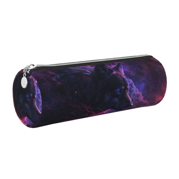 Disketp Galactic Wolf Stare Estuche Organizador de Lápices de Cuero, Estuche de Oficina con Cremallera para Bolígrafo y Lápiz
