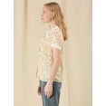 thumbnail image 4 of Blusa de manga corta floral bordada con encaje y cuello Peter Pan para mujer Beige M, 4 of 6