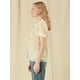 thumbnail image 4 of Blusa de manga corta floral bordada con encaje y cuello Peter Pan para mujer Beige L, 4 of 6