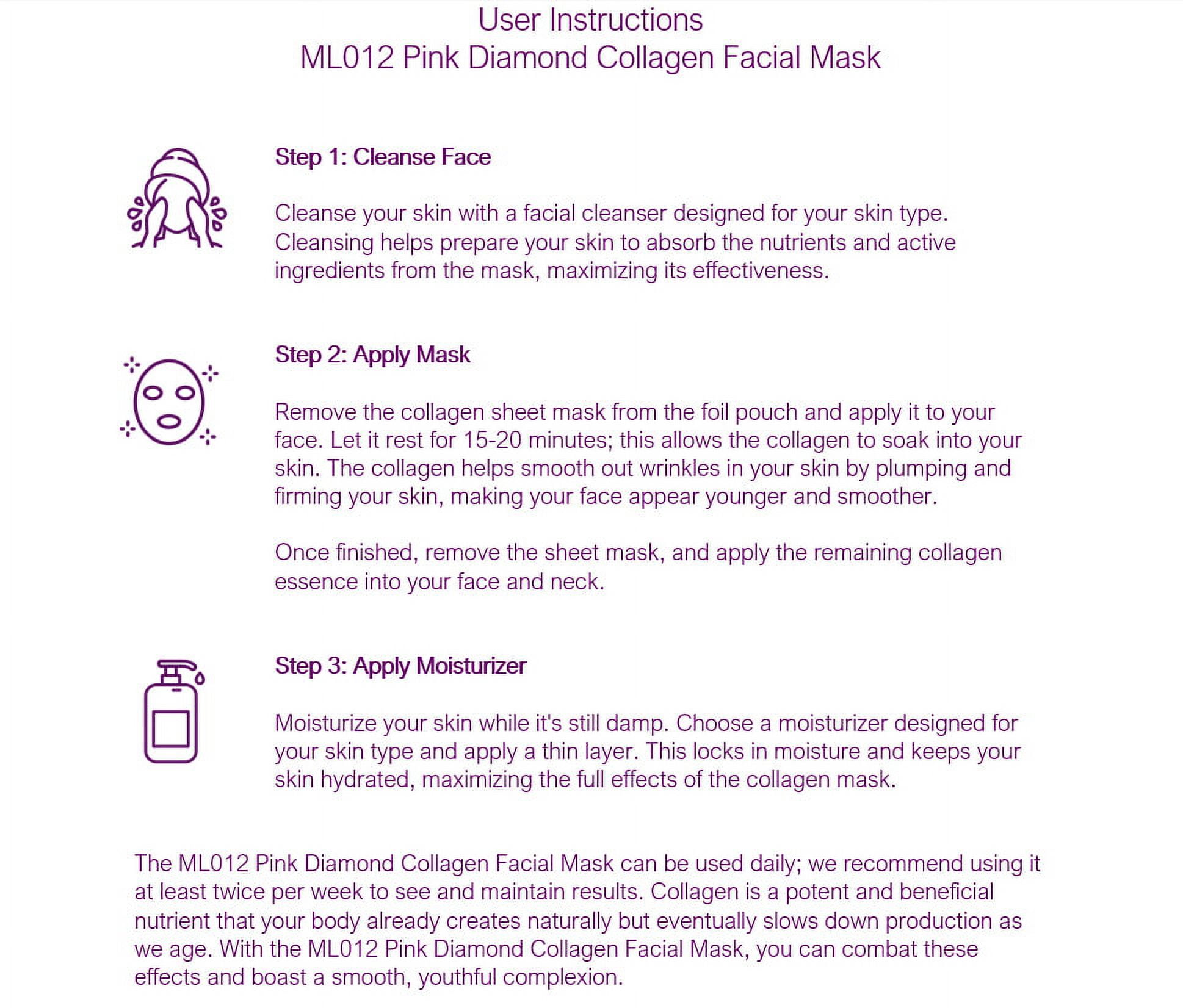 Prospera ML012 Diamond Collagen Facial Mask Sheet for Face Skin Care 2 Sets Pink