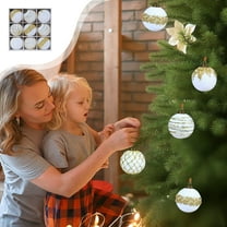 Nkmbld 6Pcs Christmas Ball Ornaments Set 8CM Flocked Christmas Hanging Balls Glitter Plastic Balls Christmas Tree Ornament, White