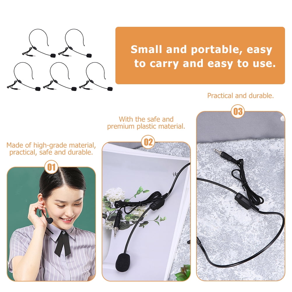 Worgeous 3pcs Flexible Wired 5Pcs Headset Microphone Performance Headset Condenser Microphone Speaker Instructor Voice Amplifier for Guide Teachers Speakers