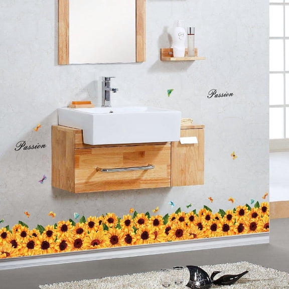Sunflower Daisy Butterfly Wall Stickers Wall Decal for Living Room TV Background Wall Art Decors Decoration Window Thanksgiving Christmas
