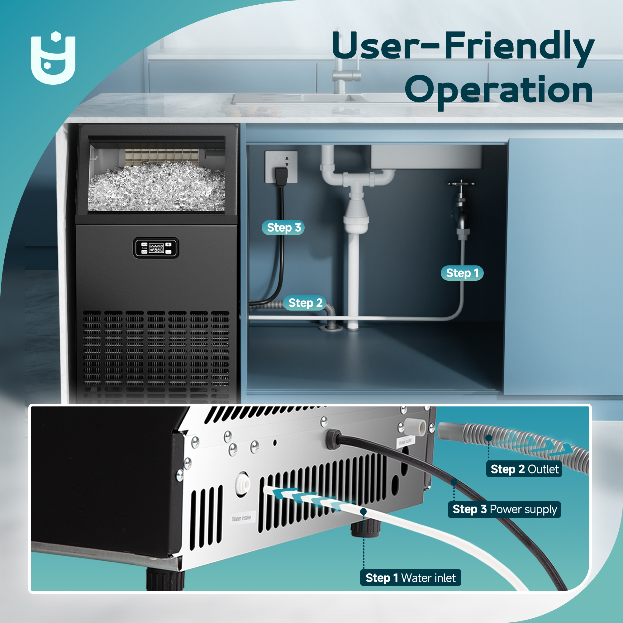EUHOMY Commercial Ice Maker Machine, 99lbs/24H Stainless Steel Under Counter ice Machine