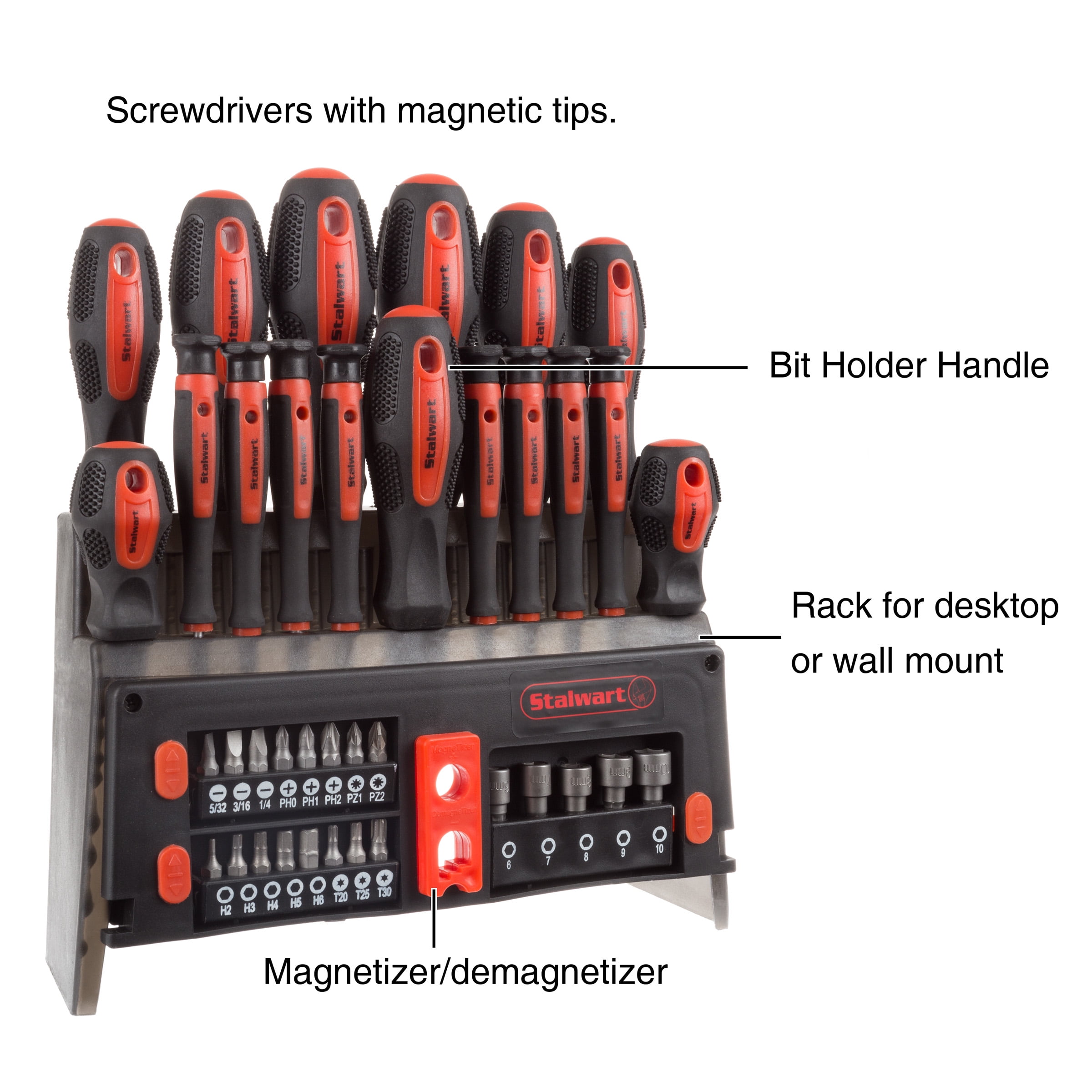 Stalwart 39-Piece Magnetic Screwdriver Set Tool Kit with Storage Rack