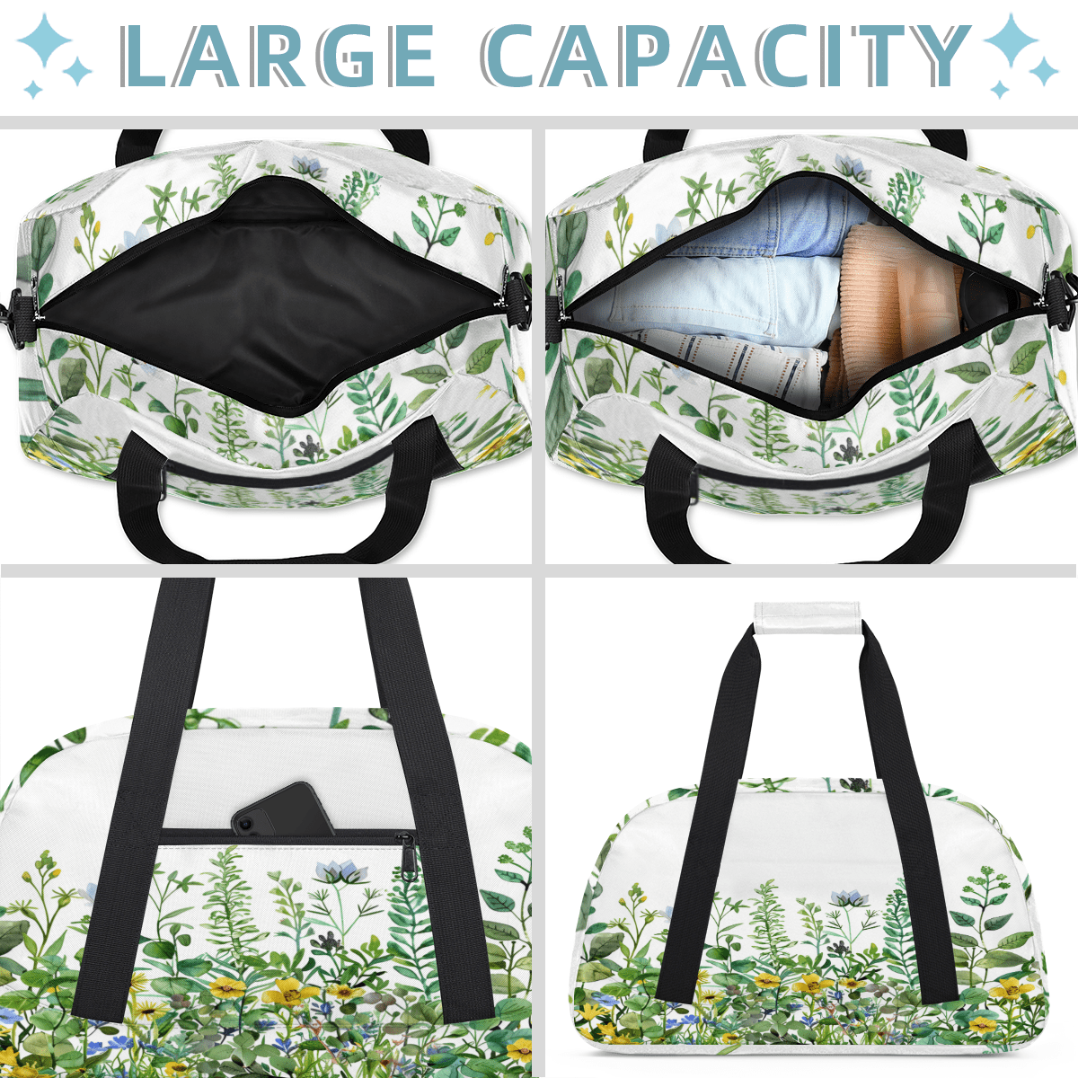 Herdesigns Spring Wildflowers Sports Duffle Bag for Women & Men, Gym Bag Dance Bag Overnight Bag Carry On Weekender Travel Bag