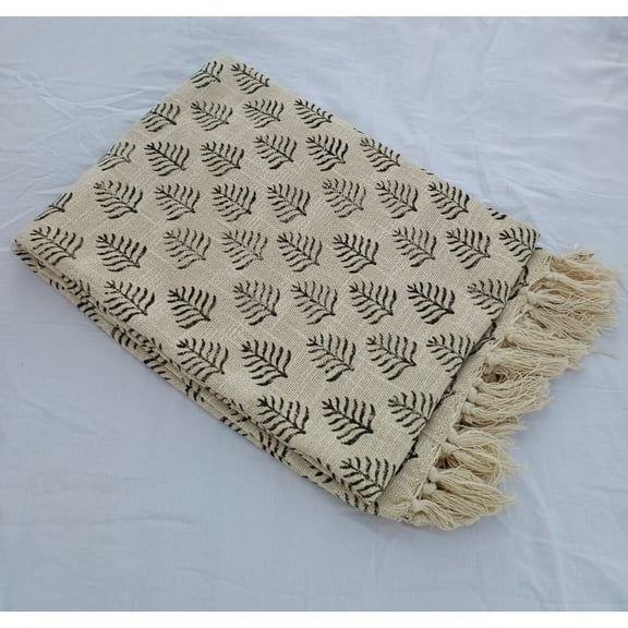 Handmade Throw Handblock print Throw Cotton Throw Blanket Sofa Décor Room Décor Tassels Hand Loomed Block Print Cotton Twin, Queen size