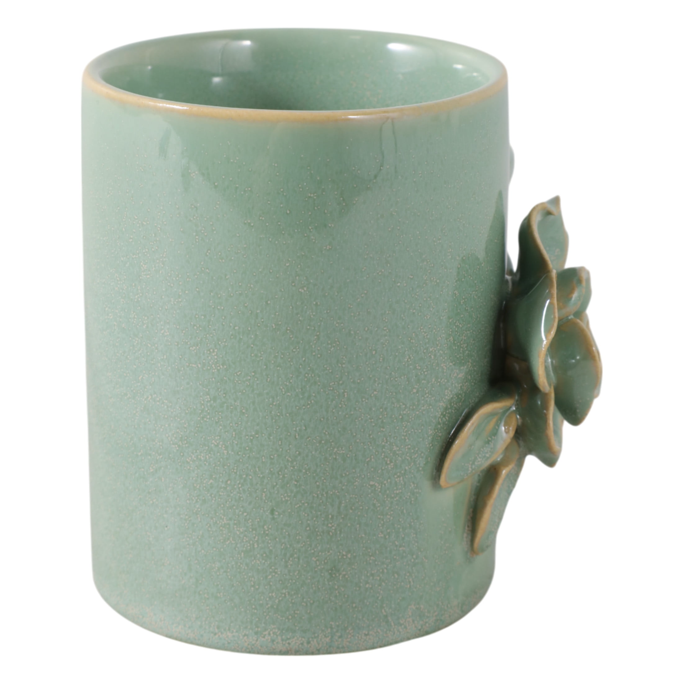 Rose Ceramic Desk Organizer for Workspace Display - Decorative Small Desk Accessory for Office Storage Accent - Complements and Verstaile Usage for Bathroom, Bedroom, or Home Decor - 4", Green