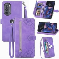 Zipper Storage Design Wallet Phone Case for Motorola Edge 2022, Skin Friendly Feel Leather Case with Magnetic Clasp and Muliti-Card Slots Holster for Moto Edge 2022,SZY Purple