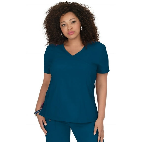 Koi lite women's philosophy mock wrap side zipper solid scrub top