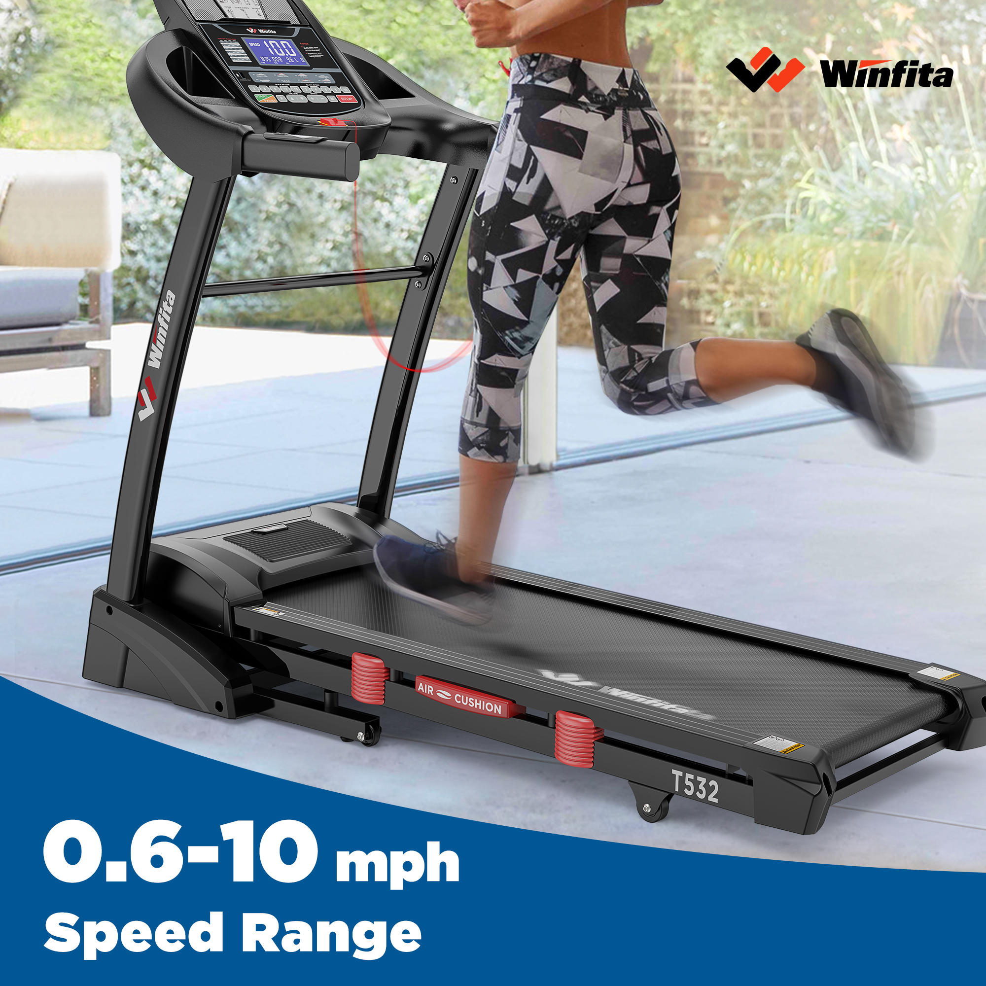 Winfita Foldable Treadmill with Auto Incline 300 lb Capacity, 0.6-10mph, Bluetooth & App, Pause Function, USB Charging Port, Tablet Holder for Home, Office - image 4 of 10