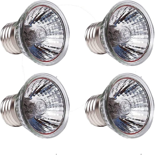 Paquete de 4 bombillas halógenas UVB + UVA de 25 W (juego de 4) - Lámpara de espectro completo de 110 V para reptiles, lagartos, lámpara de calor UV, foco para acuarios de tortugas, reptiles acuáticos