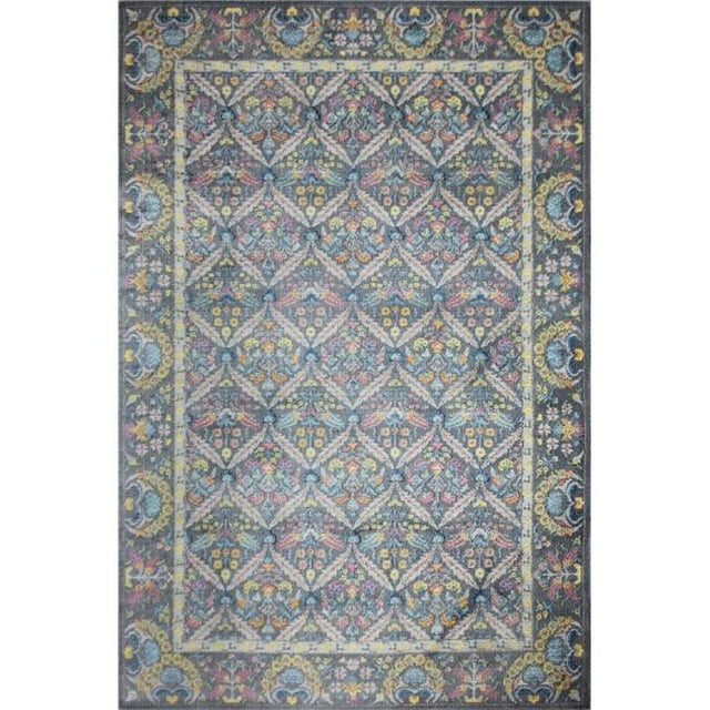 Bashian C186-GY-5X7.6-RO76A Bashian Charleston Collection Floral Transitional Polypropylene Machine Made Area Rug, Grey - 5 ft. x 7 ft. 6 in.