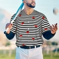 thumbnail image 6 of Daiia Ladybugs on Black and White Striped Mens Baseball Jersey Button Down Shirts Short Sleeve Sports Uniforms-Medium, 6 of 9