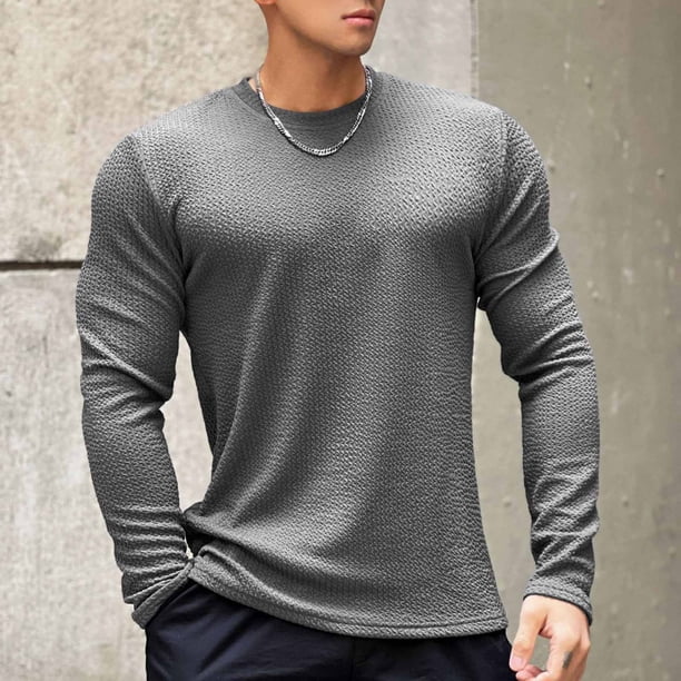 pstuiky mangas largas para hombre, Suéter de manga larga con cuello redondo y base para hombre, estilo otoñal, color liso tops de invierno para hombre m