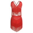 thumbnail image 4 of iiniim Women's Fringe Latin Belly Dance Costume Fringe Crop Top with Tiered Tassels Skirt Rave Outfits Red XXL, 4 of 6