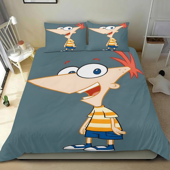 Phineas and Ferb Themed Bed Sheet Set Three Piece Set 53x79 Inches Comfortable And Skin Friendly Unique Design Creating A Star Studded Night