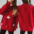 thumbnail image 5 of Women Sweater Women Christmas Sweater Santa Claus Xmas Hat Decor Loose Fit Knitting Tops Round Neck Long Sleeve Autumn Winter Sweater Autumn Winter, 5 of 8