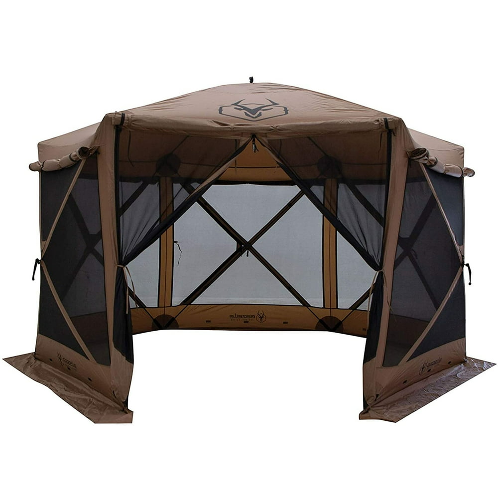Gazelle Tents G6 Portable Deluxe Pop Up 6 Sided Hub Gazebo Tent, Brown