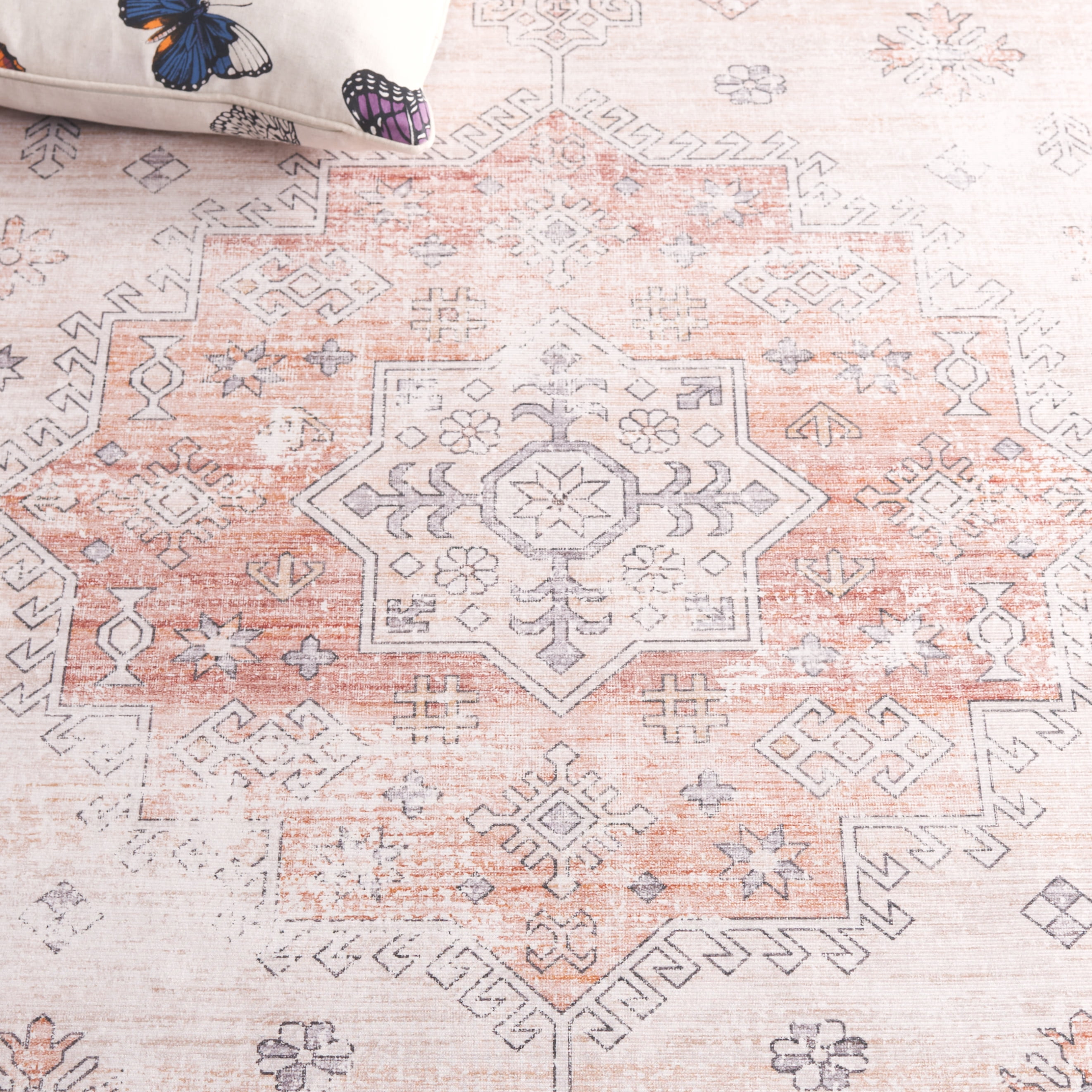 Safavieh Arizona Tayler Medallion Polyester Machine Washable Runner Rug, Beige/Rust, 2'6" x 8'