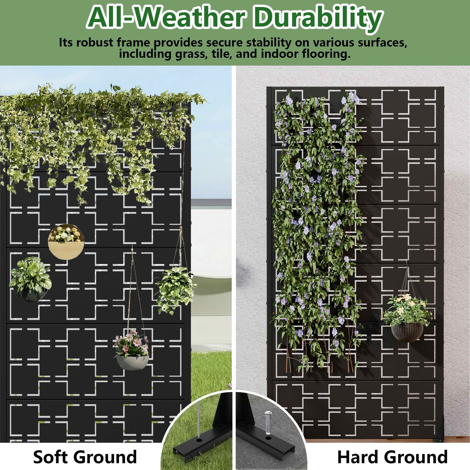 MAYEERTY 59x30x16 Inch Black Galvanized Steel Privacy Screen, 5 Piece Set for Outdoor Garden