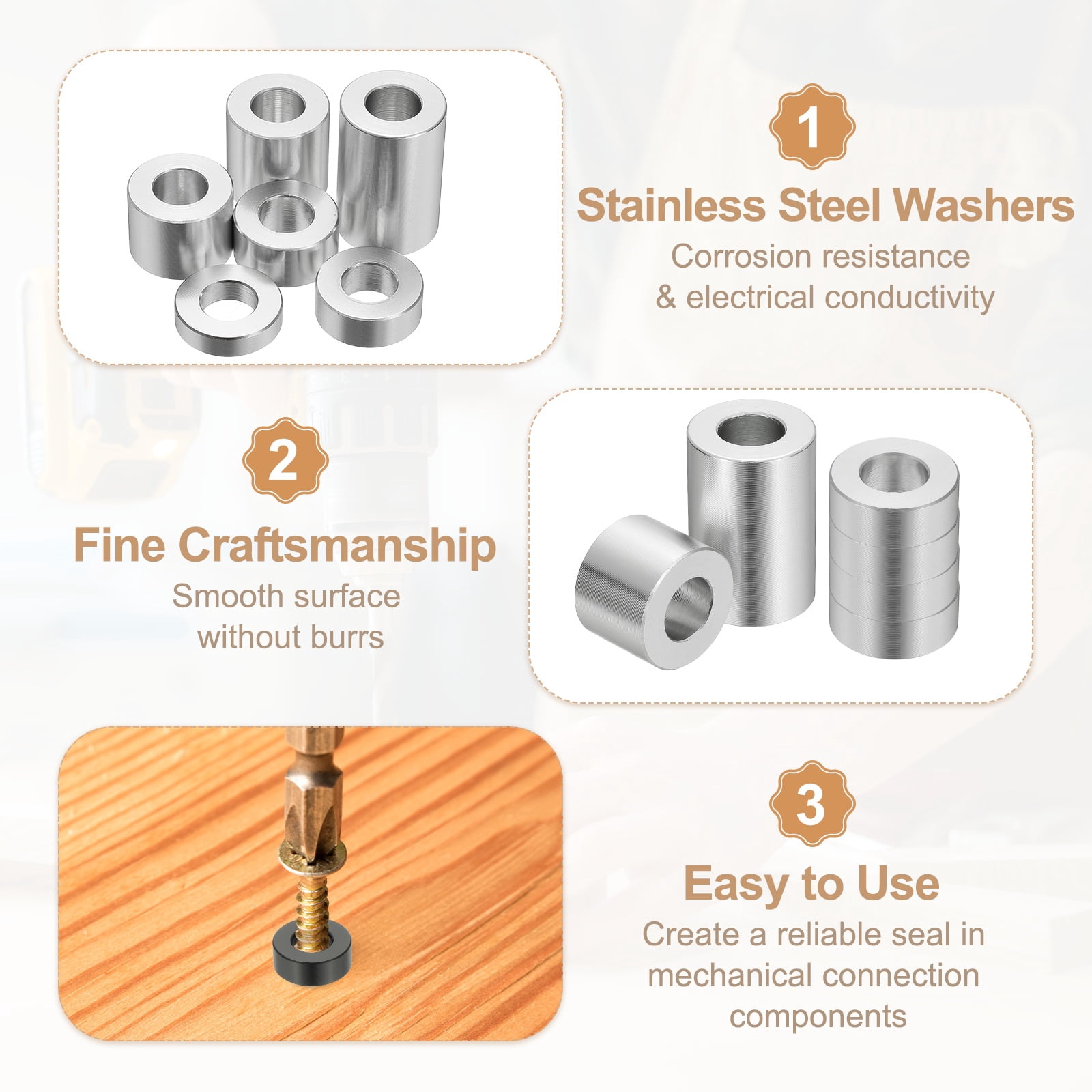 12PCS Aluminum Spacers, 1/2 x 1 Metal Spacers Aluminum 1 L Spacer Screw Standoff Round Unthreaded Standoff Bushing for 5/16inch Screw Bolts, Silver