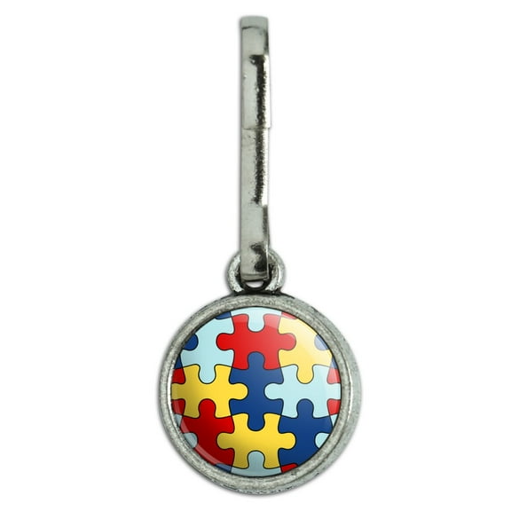 Autism Awareness Diversity Puzzle Pieces Antiqued Charm Clothes Purse Suitcase Backpack Zipper Pull Aid