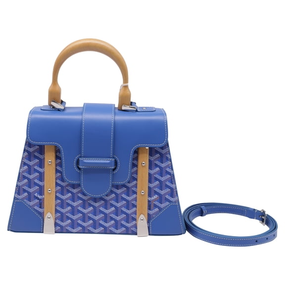 Pre-Owned Goyard Saigon PM Top Handle Bag in Blue Coated Canvas