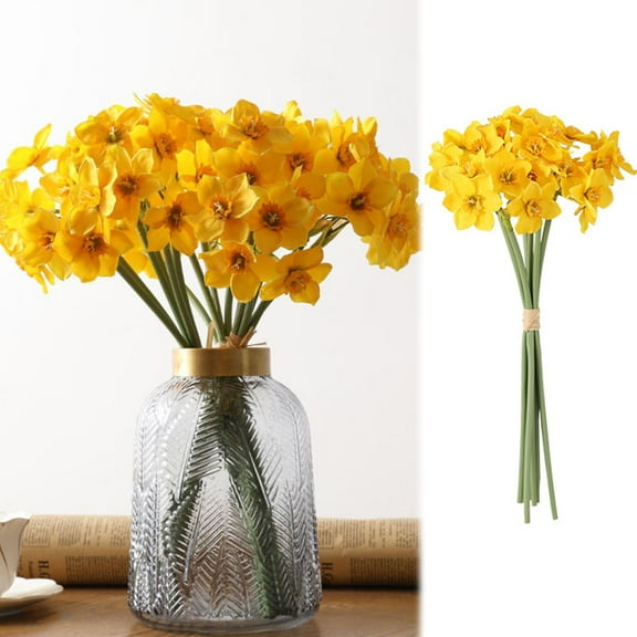 Walbest 1 Bouquet Fake Daffodil Flower No-watering Outdoor Indoor Artificial Narcissus Flower Arrangement Home Decoration Photography Prop