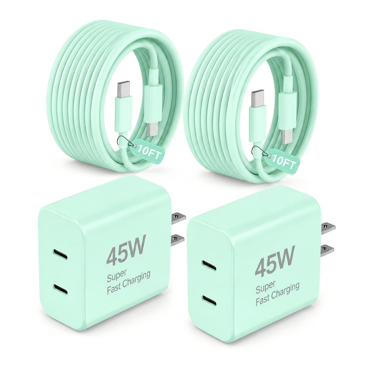 2 Pack 45W USB C Fast Charger Block with 10FT USB C Cable, Dual Port PD Wall Charger Compatible with Samsung Galaxy S25 Ultra S24 Ultra S23 Ultra, Note Series, iPhone 17/16/15, iPad and USB-C Devices