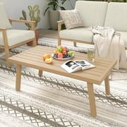 Rectangle Outdoor Coffee Table Aluminum Patio Table Modern Accent Table Waterproof Rustproof for Balcony Deck Backyard Porch, Brown