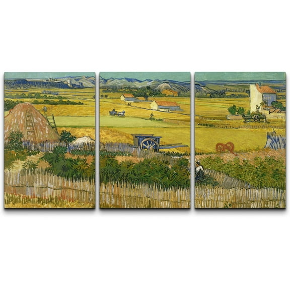 wall26 Canvas Print Wall Art Set The Harvest by Vincent Van Gogh Nature Wilderness Illustrations Fine Art Relax/Calm Multicolor for Living Room, Bedroom, Office - 24"x36" x 3 Panels