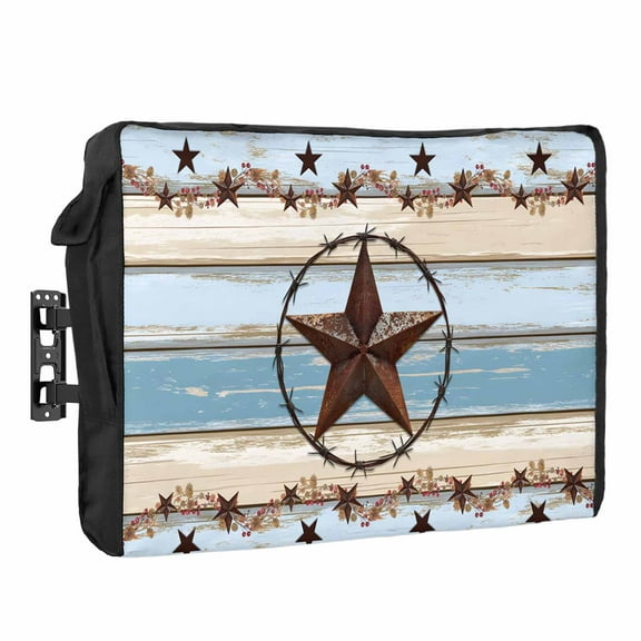 Outdoor TV Cover 52 to 55 Inches, Texas Star Countryside Star Farmhouse Wood Grain Waterproof and Weatherproof TV Cover with Remote Control Pocket, Flat Screen TV Cover Protector for Outside TV