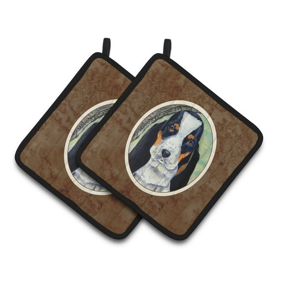 Carolines Treasures 7002PTHD Basset Hound on the branch Pair of Pot Holders , 7.5HX7.5W, multicolor